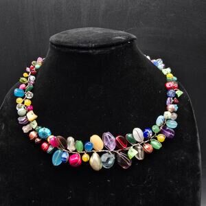 Abra Couture Colorful Glass Collar Necklace Beaded Silver Tone